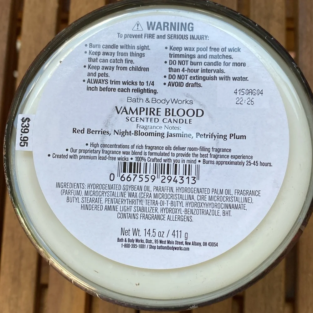 Bath & Body Works Vampire Blood 3 Wick Candle With Decorative Skull Lid